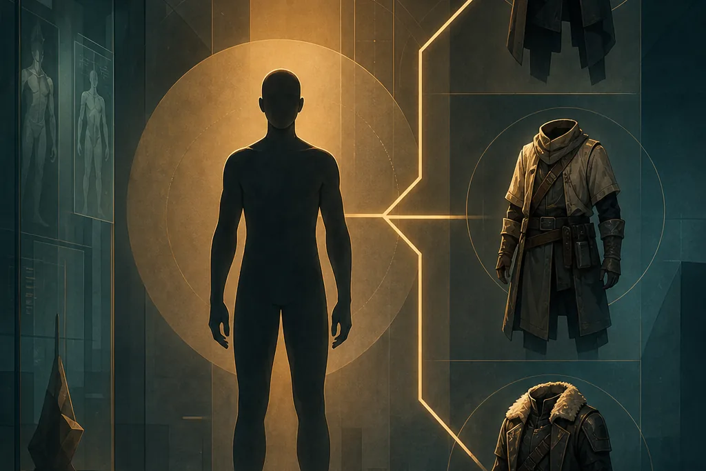 Editorial illustration showing one character silhouette with several outfit choices