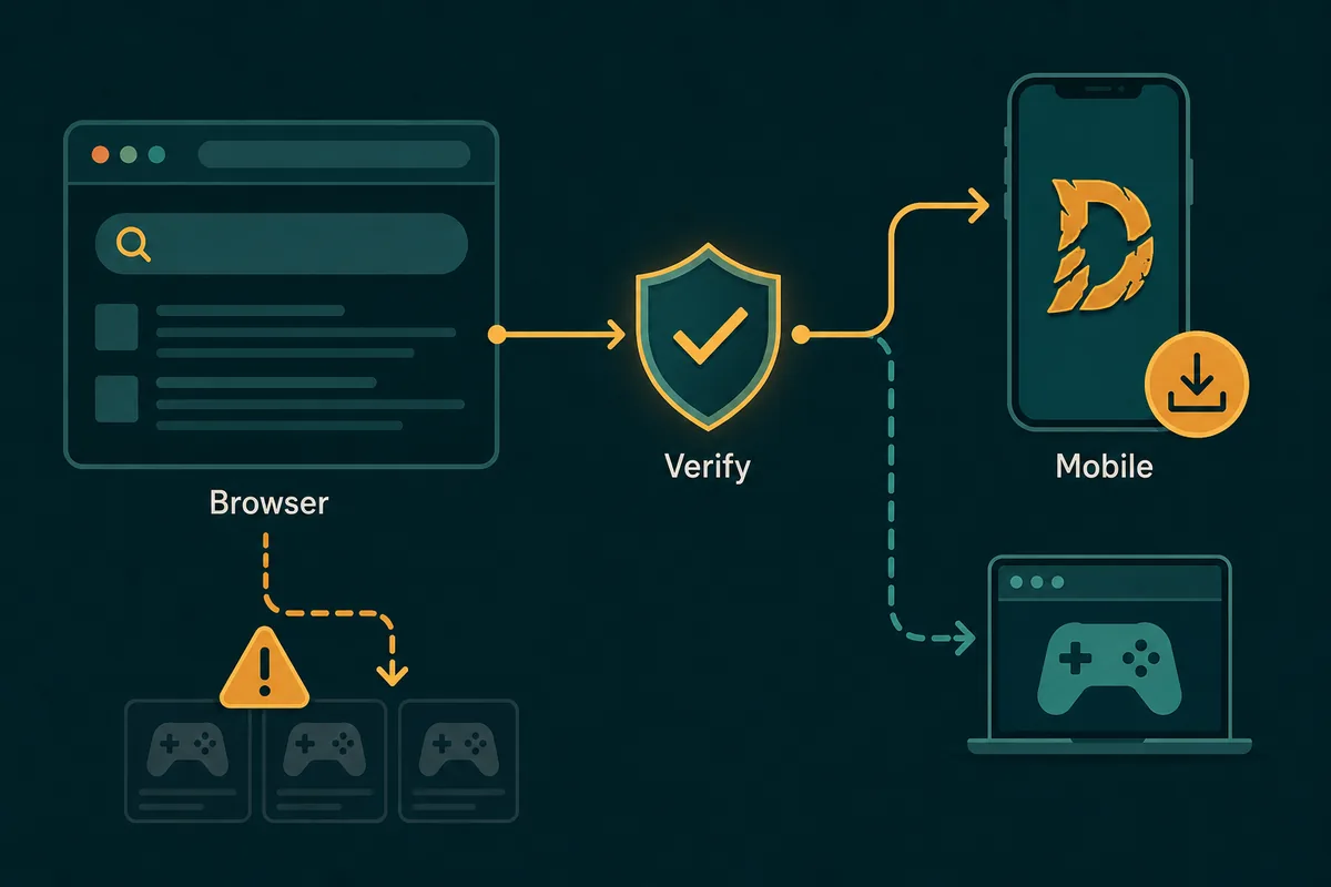 Editorial route map for checking whether Devastate Game can be played online or should use mobile and emulator paths